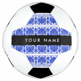 Balón De Fútbol Griego Fret Arabesque Blue, Tu Nombre, Personaliza