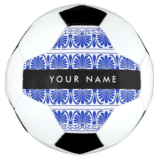 Balón De Fútbol Griego Fret Arabesque Blue, Tu Nombre, Personaliza (Anverso)
