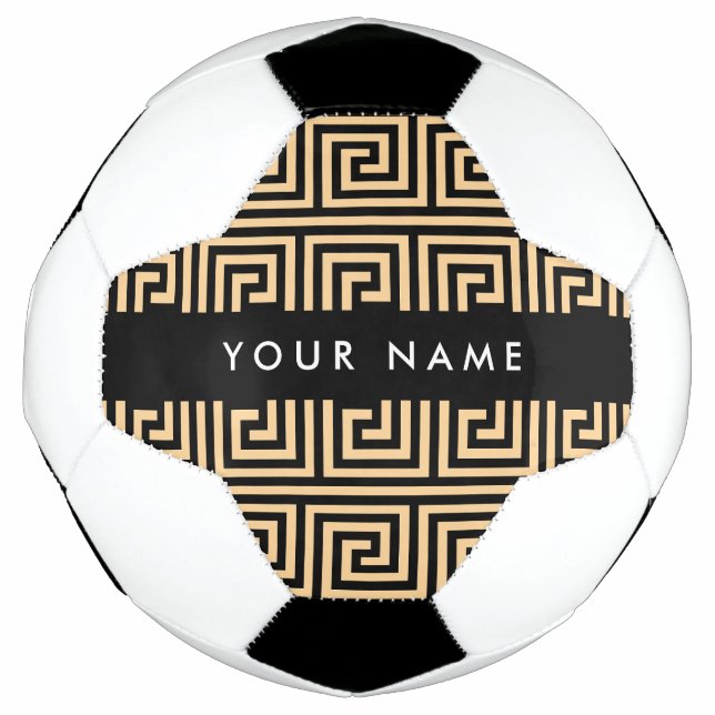 Balón De Fútbol Griego Meander Key Brown, Tu Nombre, Personalizar (Anverso)