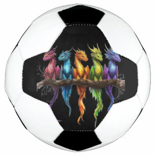 Balón De Fútbol Grupo de arcoíris de dragones bebés sobre negro