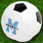 Balón De Fútbol Guay Monograma Nombre personalizado Azul claro clá<br><div class="desc">El nombre moderno de la pelota de fútbol personalizado de Guay con su tipografía deportiva audaz monograma. ¡Personaliza con el nombre de tu futura estrella de fútbol!</div>