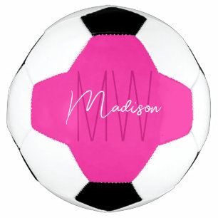 Balón De Fútbol Guión de nombre de monograma moderno rosado