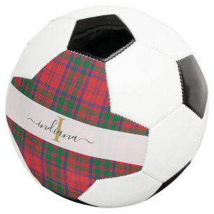 Balón De Fútbol Guión Monograma Plátano rojo verde inicial Tartán