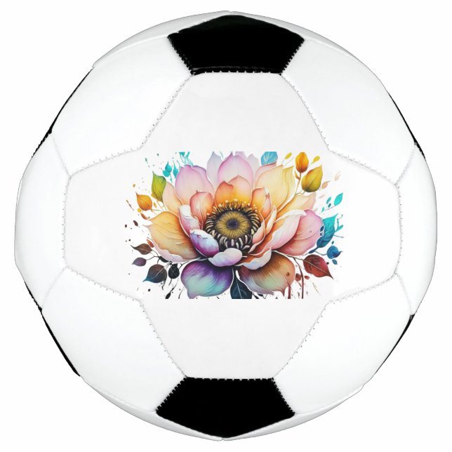 Balón De Fútbol Hermosa Flor acuarela (Anverso)
