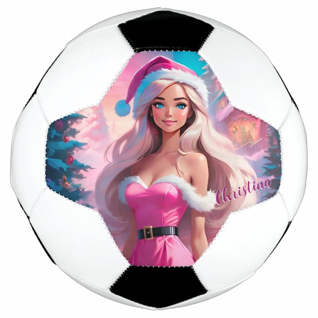 Balón De Fútbol Hermoso Chica de Navidades rosados 01 (Anverso)