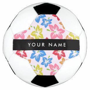 Balón De Fútbol Hibisco Colorido, Patrón De Flores, Tu Nombre