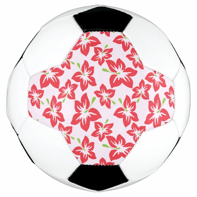 Balón De Fútbol Hibisco Rojo, Flores Rojas, Patrón De Flores (Anverso)