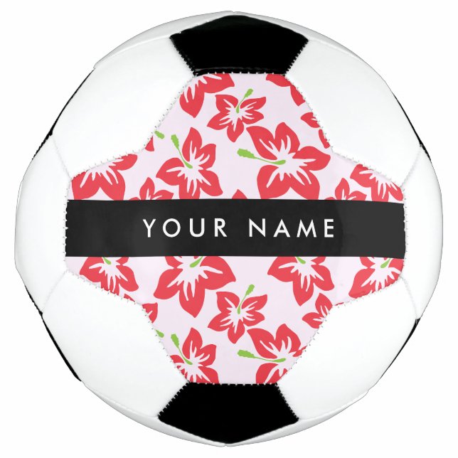 Balón De Fútbol Hibiscus Rojo, Flores Rojas, tu nombre (Anverso)