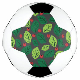 Balón De Fútbol Hojas verdes, bayas rojas, patrón de hojas