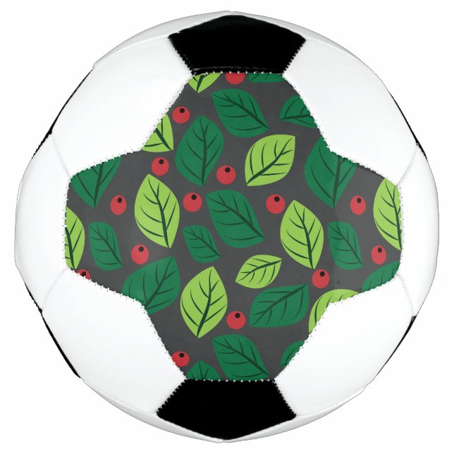 Balón De Fútbol Hojas verdes, bayas rojas, patrón de hojas (Anverso)