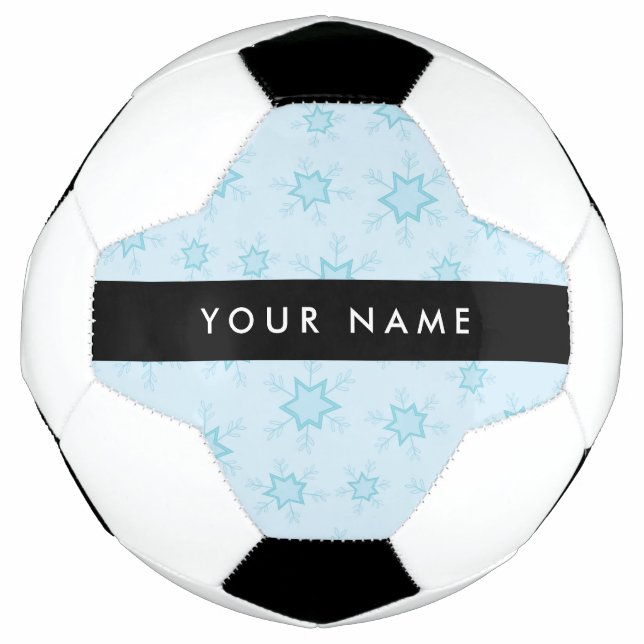 Balón De Fútbol Ice Blue Snowflakes, su nombre, Personalice (Anverso)