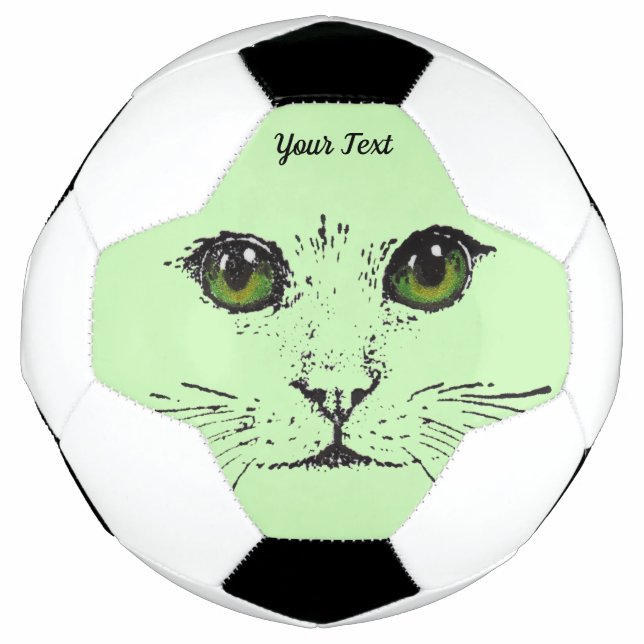 Balón De Fútbol Ilustracion Gato Negro Rostro Ojos Amarillos Green (Anverso)