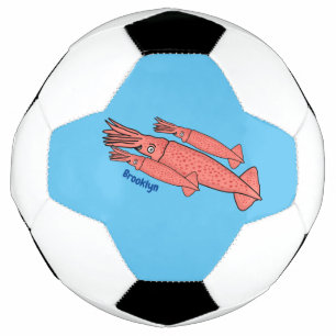 Balón De Fútbol Ilustracion personalizado de calamar rosa feliz