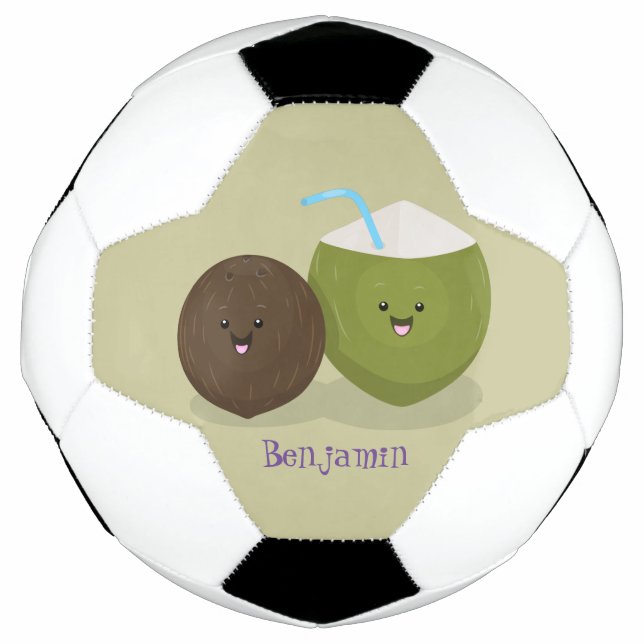 Balón De Fútbol Ilustracion personalizado de cocos kawaii alegres (Anverso)