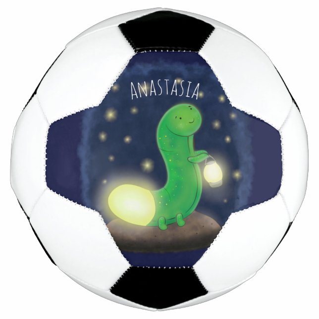 Balón De Fútbol Ilustracion personalizado de gusano de brillo verd (Anverso)