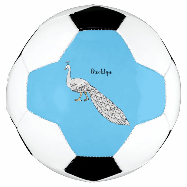 Balón De Fútbol Ilustracion personalizado de pavo real blanco (Anverso)