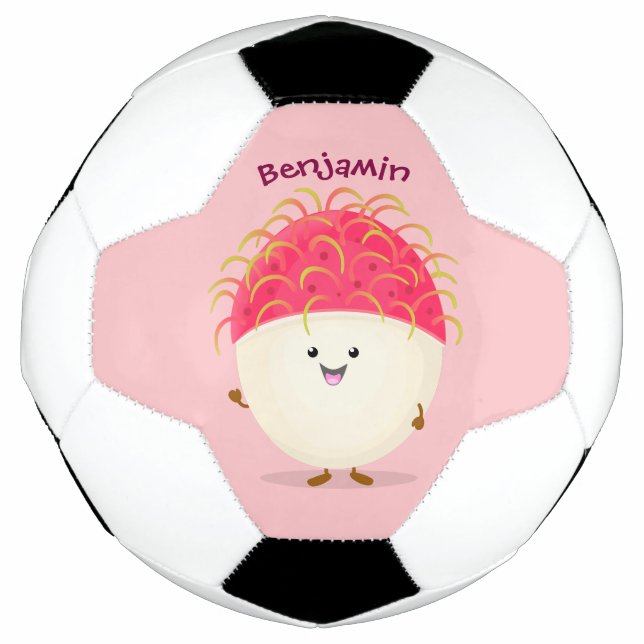 Balón De Fútbol Ilustracion personalizado de rambután rosa suave (Anverso)