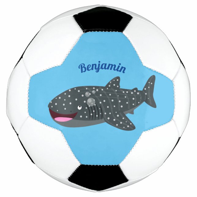 Balón De Fútbol Ilustracion personalizado feliz de tiburón ballena (Anverso)