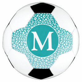 Balón De Fútbol Impresión de leopardo turquesa monograma