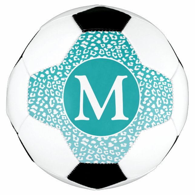 Balón De Fútbol Impresión de leopardo turquesa monograma (Anverso)