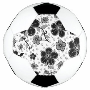 Balón De Fútbol Impresión floral en blanco y negro