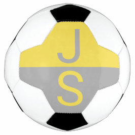 Balón De Fútbol Iniciales de monograma modernas amarillas y grises