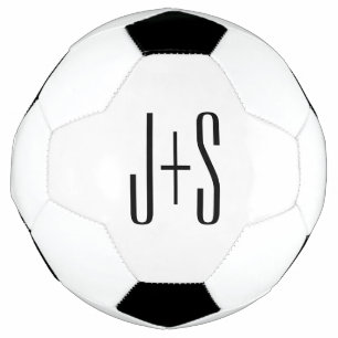 Balón De Fútbol Iniciales de parejas modernas elegantes Blanco y