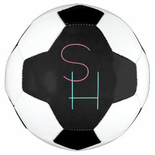 Balón De Fútbol Iniciales de superposición moderna   Negro turques