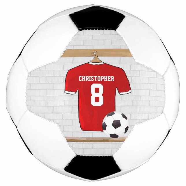 Balón De Fútbol Jersey de fútbol rojo y blanco personalizado (Anverso)