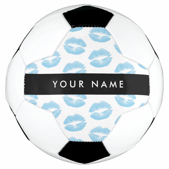 Balón De Fútbol Labios azules, besos, pintalabios, tu nombre, pers (Anverso)