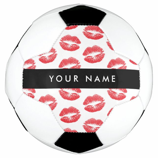 Balón De Fútbol Labios rojos, besos, pintalabios, tu nombre, perso (Anverso)