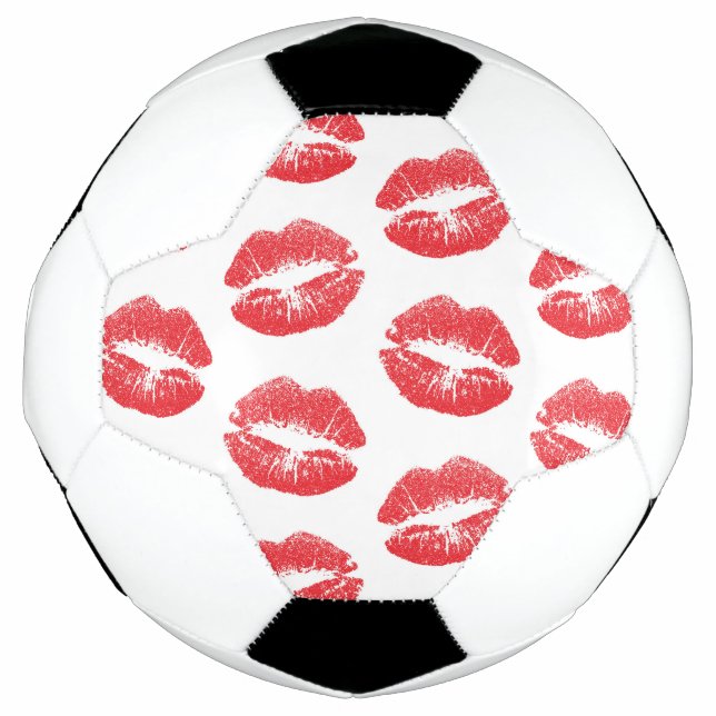 Balón De Fútbol Labios Rojos, Patrón De Labios, Lápiz Labial Rojo, (Anverso)