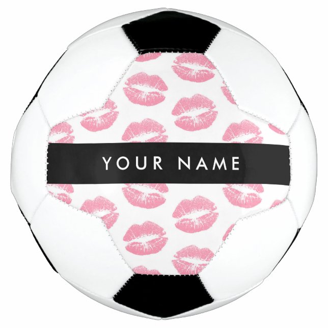 Balón De Fútbol Labios rosados, besos, pintalabios, tu nombre, per (Anverso)