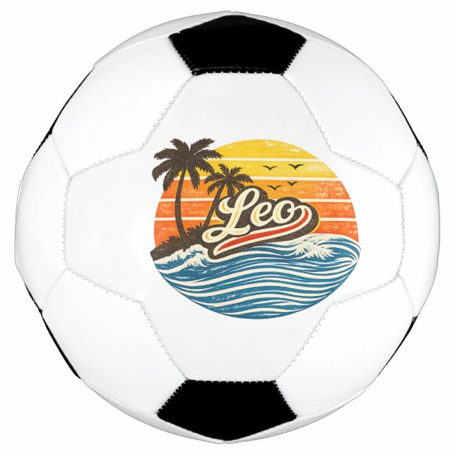 Balón De Fútbol Leo Retro Sunset Name Design (Anverso)