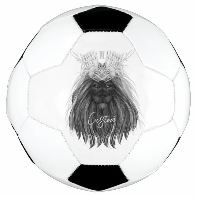 Balón De Fútbol León negro con corona y monograma (Anverso)