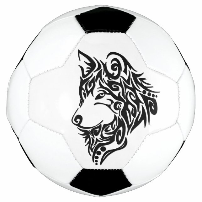 Balón De Fútbol Lobo tribal negro (Anverso)