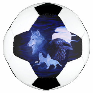 Balón De Fútbol Lobos y Raven con luna llena