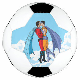 Balón De Fútbol Los dos superhéroes de Slipperyjoe besándose perso
