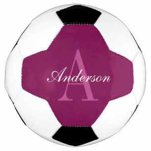 Balón De Fútbol Magenta Rojo, Rosa y Blanco Elegante Nombre y Mono