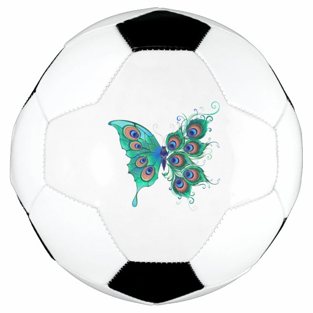 Balón De Fútbol Mariposa con plumas de pavo real verde (Anverso)