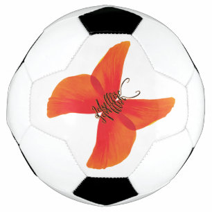 Balón De Fútbol Mariposa de amapola roja naranja con su nombre