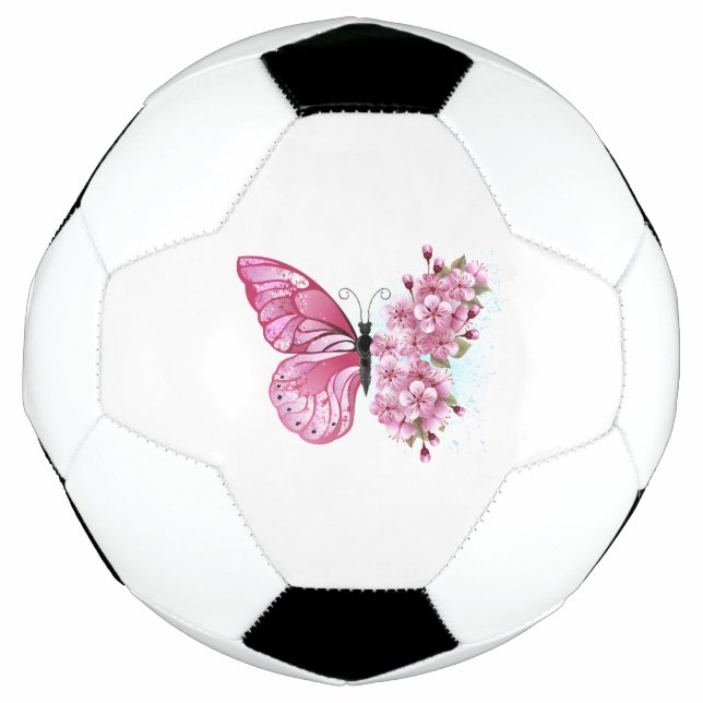 Balón De Fútbol Mariposa de flores con Sakura rosa (Anverso)