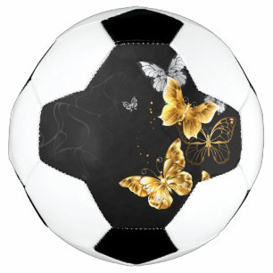 Balón De Fútbol Mariposas doradas y blancas