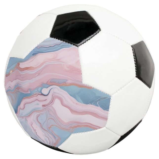 Balón De Fútbol Mármol rosa y azul pastel | (Tres cuartos)