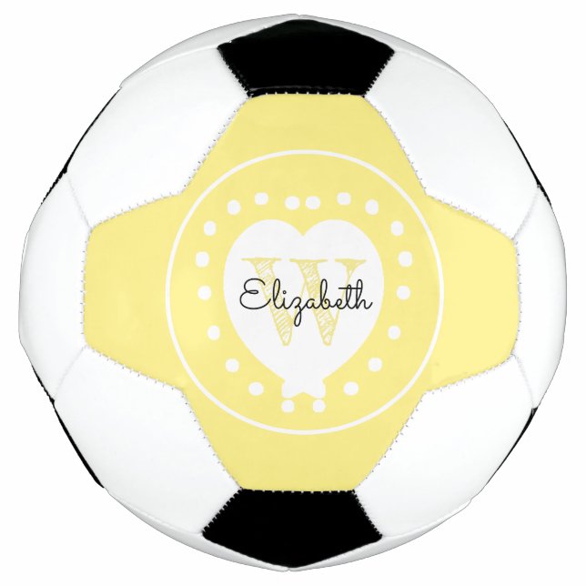 Balón De Fútbol Moda Amarillo Negro Monograma inicial Corazón blan (Anverso)