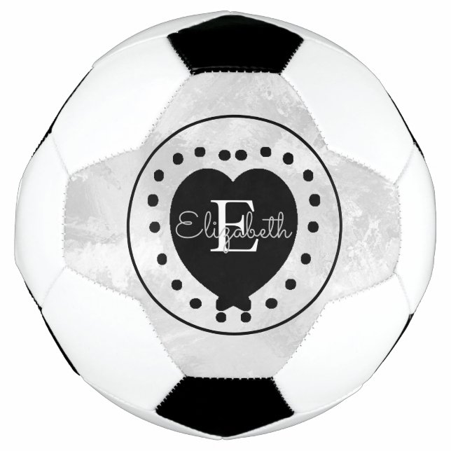 Balón De Fútbol Moda Monograma inicial Corazón gris blanco negro (Anverso)