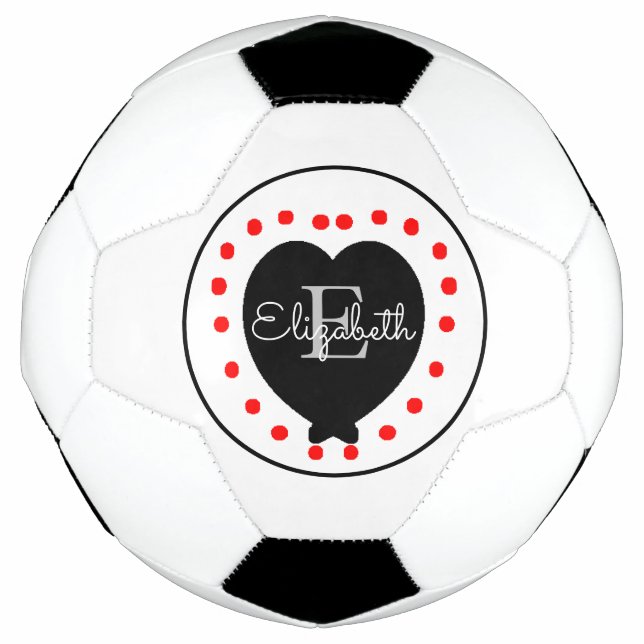 Balón De Fútbol Moda Monograma inicial Corazón Rojo Gris Negro (Anverso)