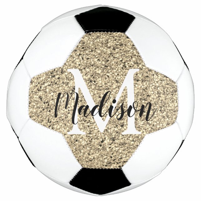 Balón De Fútbol Moda Monograma Purpurina Gold personalizado (Anverso)