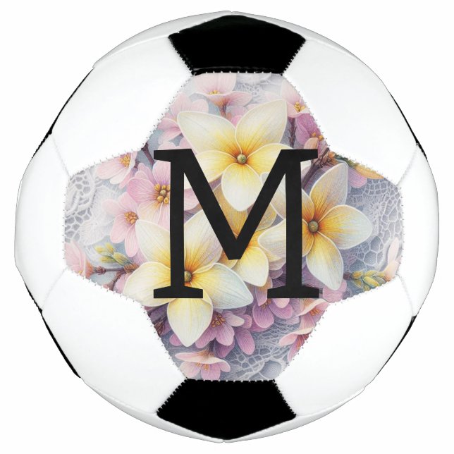 Balón De Fútbol Monogram lace pink and yellow Spring flowers  (Anverso)