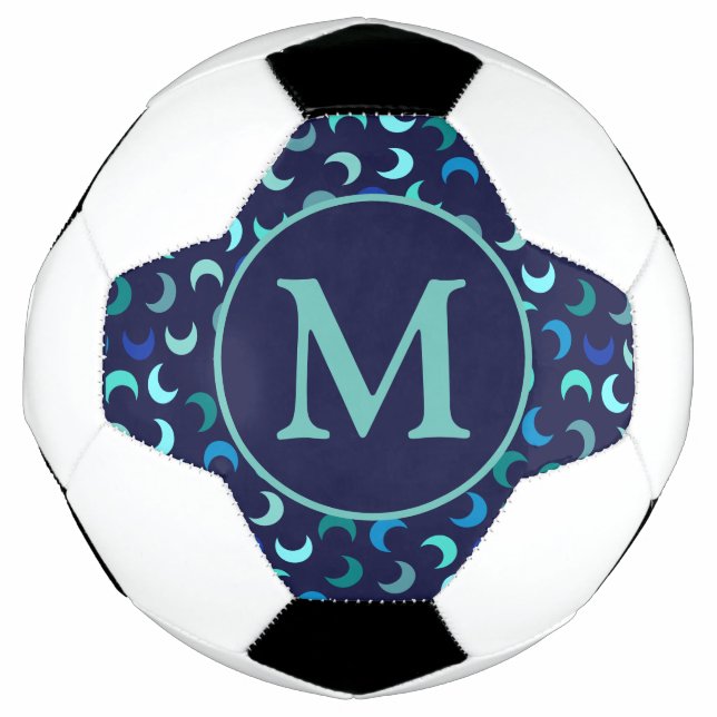 Balón De Fútbol Monograma azul Nuevo patrón de la luna (Anverso)